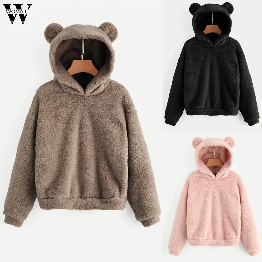 Womail Women Sweatshirt Kvinnors Långärmad Fleece Sweatshirt Varm Fuzzy Hoodie Pullover Kvinnor M-2XL