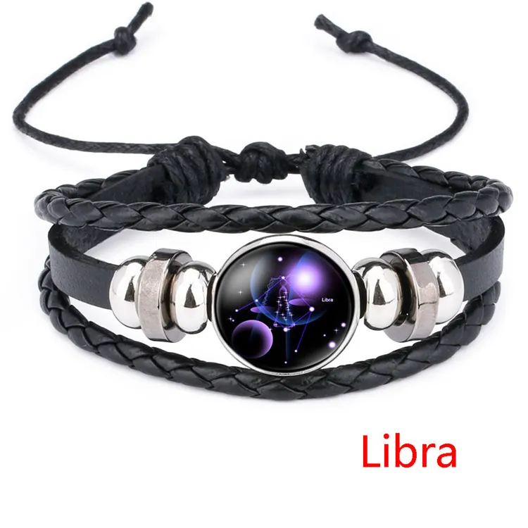 Pulsera de cabujón de cristal de 12 Constell, signo del horóscopo, pulseras multicapa ajustables, joyería de moda para hombre y mujer, Will y Sandy