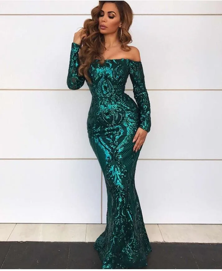 Mermaid Lace Sequin Off Shoulder Green Sequin Prom Dress In Dark Green  Elegant Formal Evening Gown From Crown2014, $88.47 | DHgate.Com