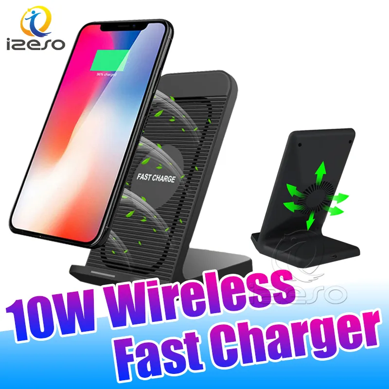 Para iPhone 11 Pro Cargador inalámbrico rápido 10W Qi Soporte de teléfono con almohadilla de carga rápida estándar para Samsung Galaxy S10 con empaque al por menor izeso