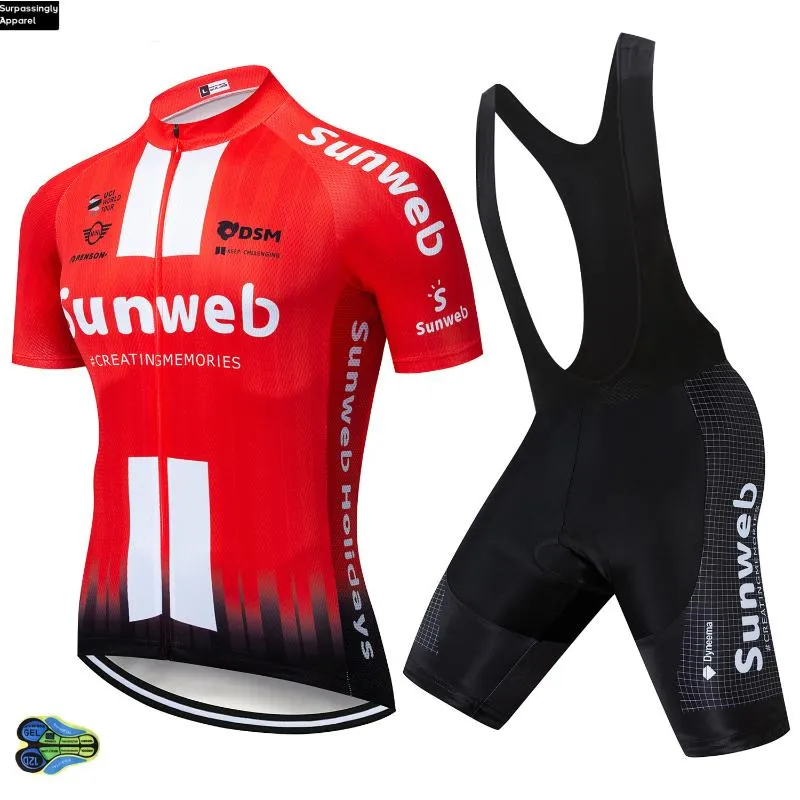 UCI Team SunWeb Red Cycling Jersey Bike Shorts Conjunto de MTB Mens Ropa Ciclismo Ciclismo Desgaste de Biciciclismo de verão Maillot