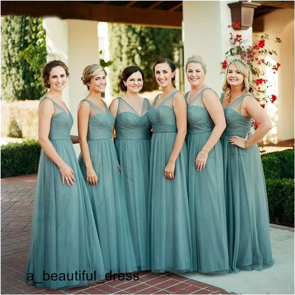 Formal Dresses Bridesmaids sexy cheap plus size tulle skirt bridesmaid dresses sleeveless Floor Length wedding Dress Custom Made