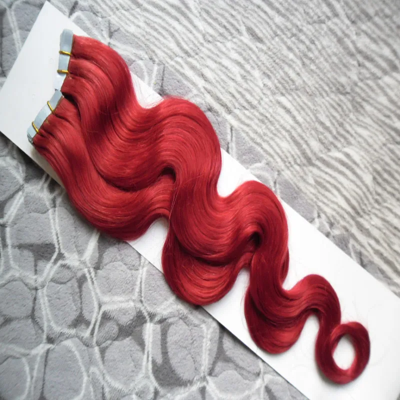 Ventes chaudes extensions de cheveux remy rouges PU Skin Weft bande dans les extensions de cheveux humains grade 7a vierge brésilienne bandes de vague de corps dans / sur les cheveux extensio