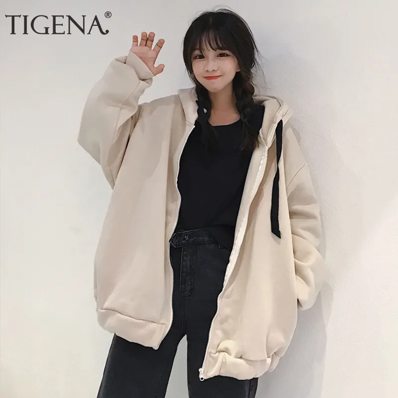 TIGENA Oversize Felpe Felpa Donna 2019 Autunno Inverno Zipper Coreano Carino Velluto Caldo Felpa Femminile Poleron Donne kpop