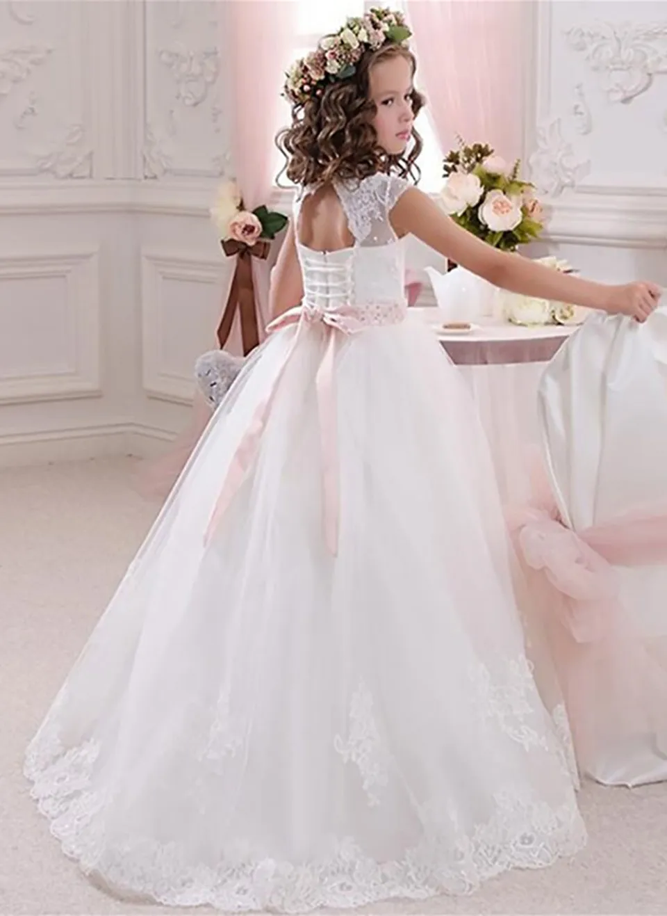 MCieloLuna Flower Girl Dresses For Wedding Bow-Knot Elegant Satin Princess First Communion Dresses 1381914