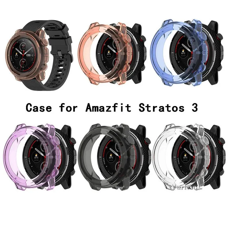 Clear TPU Protector Bumper Watch Frame Case Cover for Xiaomi Amazfit Stratos 3 A1928 Smart Watch Band Strap Accessories Stratos3 Promotion