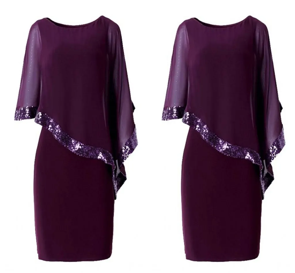 Moderne Lila Kurze Mutter Der Braut Bräutigam Kleider Jewel Neck Chiffon Mantel Knielangen