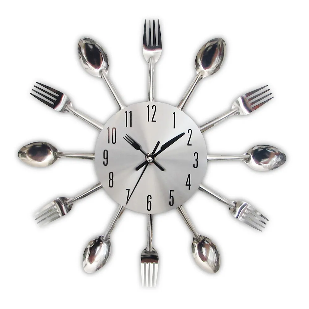 Fashion Metal Kitchen Wall Clocks 2019 New Arrivals Creative Spoon Fork European Quartz Modern Design Home Decor Clocks Y200110