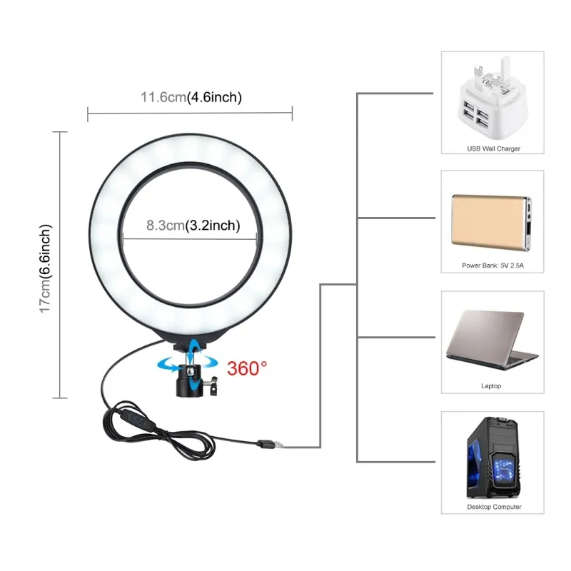 Aro Luz Led 17.5cm Espejo Maquillaje Tiktok Portátil - ELE-GATE