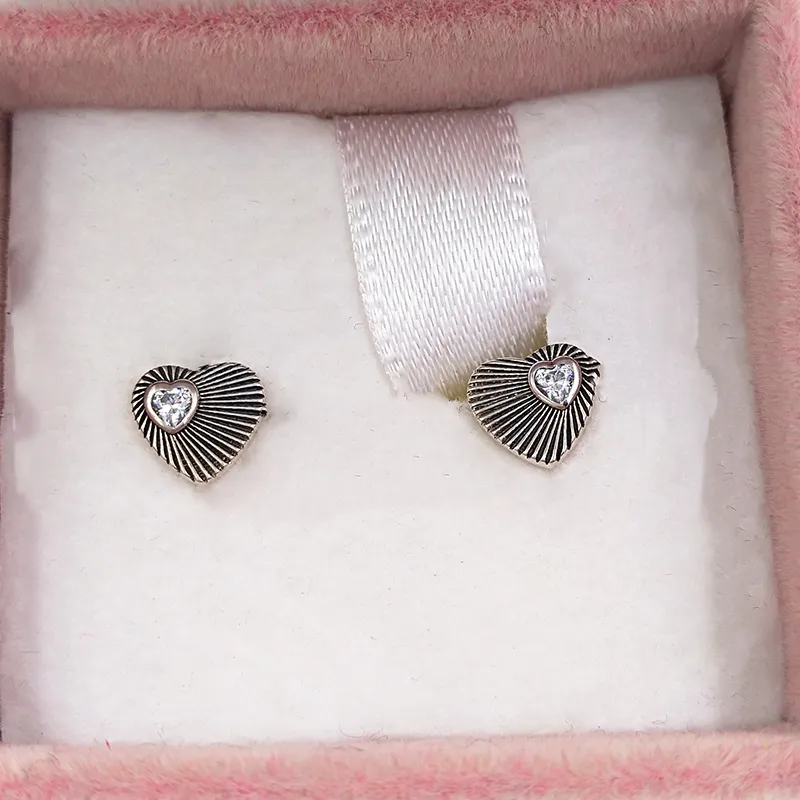 Studs Vintage Heart Fans Clear CZ Authentic 925 Sterling Silver Fits European Pandora Style Studs Sieraden Andy Jewel 297298CZ
