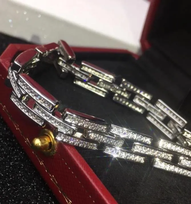 Bracciale gioielli alla moda Bracciale di alta qualità con tre file di diamanti color argento da 18 cm per uomo e donna