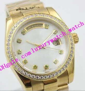 Mode Men Watch Day/Date 36mm 118348 White Dial Diamond Bezel Gold Steel Armband Automatisk rörelse Sapphire Lysande vattentät lyxig armbandsur med låda