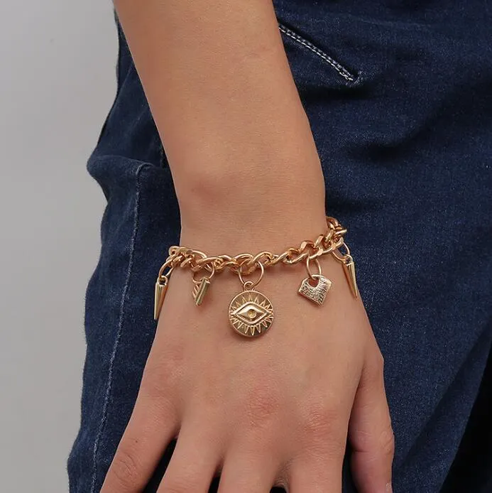 jewelry Punk charm bracelets rivet the eye of devil gold color bracelets for women hot fasion