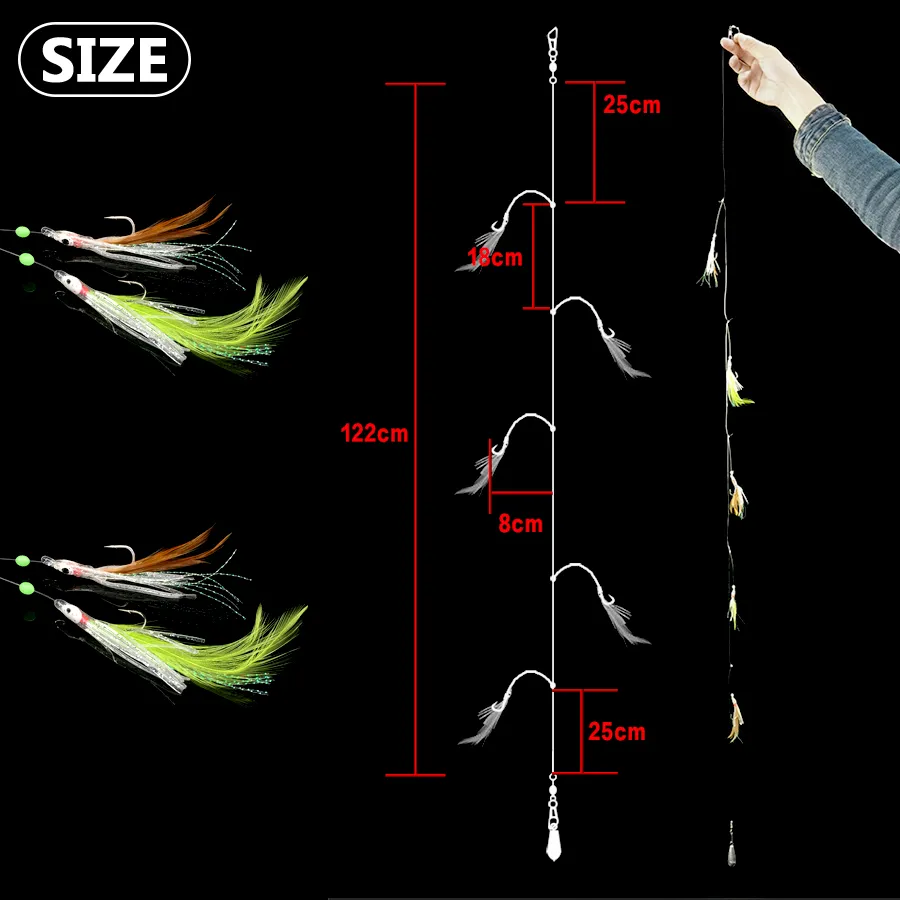 20 Pack Sabiki Fishing Rigs With Glow Beads, Swivel Snap, And