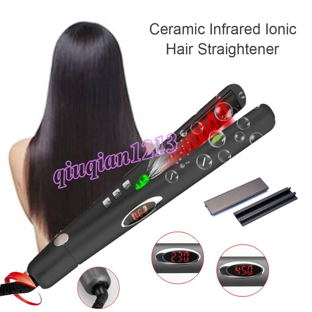 Ceramic Infrared Ionic Hair Straightener 3D Far Infrared Negative Ion Function Rubberized Straightener Dual Voltage Led 450F Mch Heater New