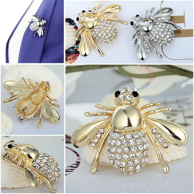 귀여운 꿀벌 브로치 모조 다이아몬드 양복 칼라 핀 긴 스커트 카디건 핀 판매 귀여운 인공물 헤드 도매 무료 배송