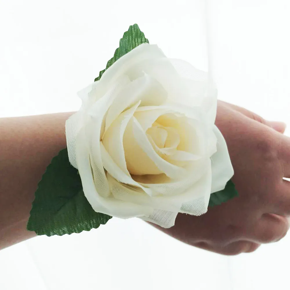 6pcs/lot Silk Rose Head Wedding Party Bride Decoration Rose Flower Bridesmaids Wrist Corsages Wreath Hea