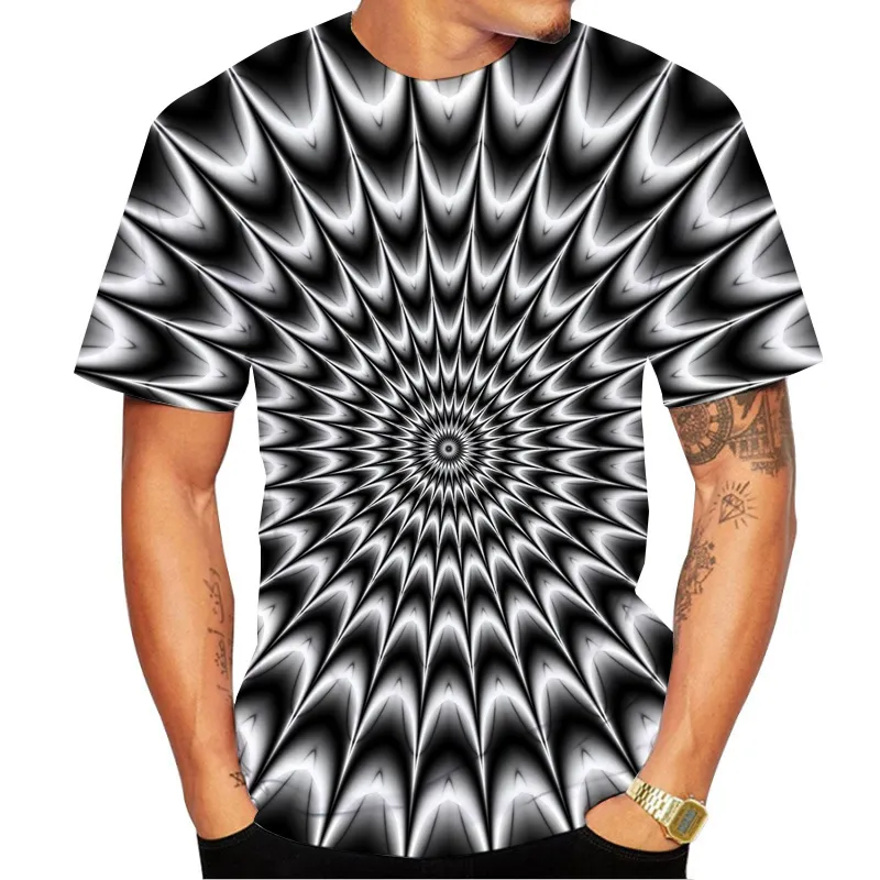 T-shirt hypnotique Vertigo noir et blanc, court, imprimé en 3d, personnalité créative, nouveauté décontractée, Hip Hop3