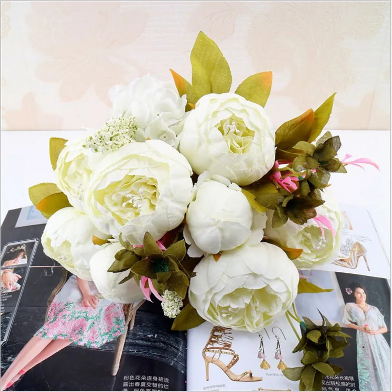 Luyue 13 Ramo/Bouquet Fiori artificiali Peonia Vivid flores artificiales Seta finta Rosa Nuziale Decorazioni per matrimoni Ghirlanda Ghirlanda casa