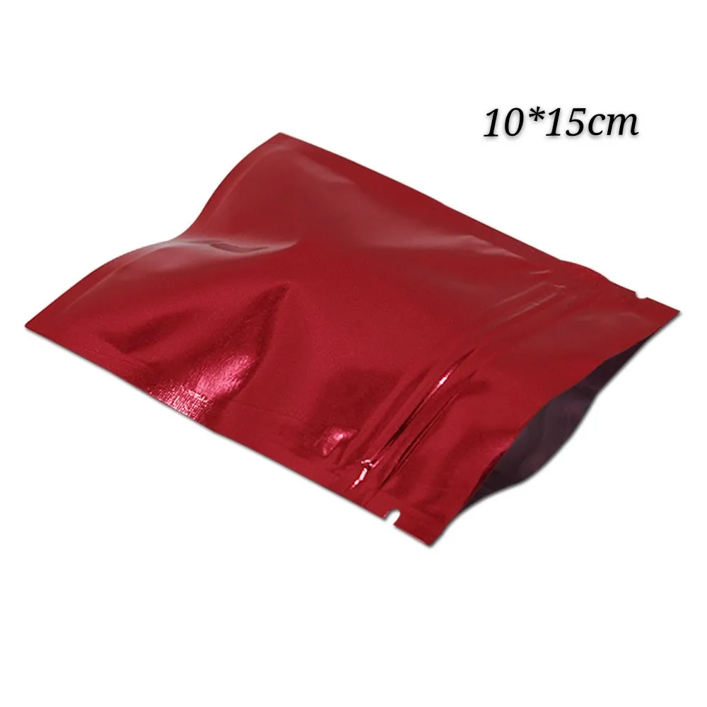 Rouge 10 * 15 cm (3,93 * 5,90 pouces) emballage cadeau mylar sac à fermeture à glissière paquet de nourriture sèche et de fleurs paquet de fermeture à glissière emballage pochettes sacs à fond plat
