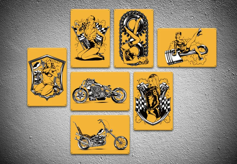 La nuova targa in metallo giallo impatto visivo sexy vintage 20 * 30 cm vernice metallica targa in metallo bar pub bellezza decorativa e decorazione della parete del motociclo