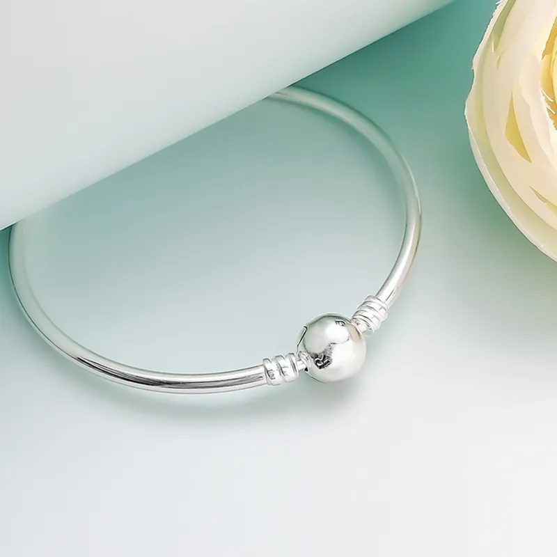 925 Sterling Silver pandora bracelet ball clasp Bangle Bracelet with Original Pandora Charms for Women and Men DIY Bangles