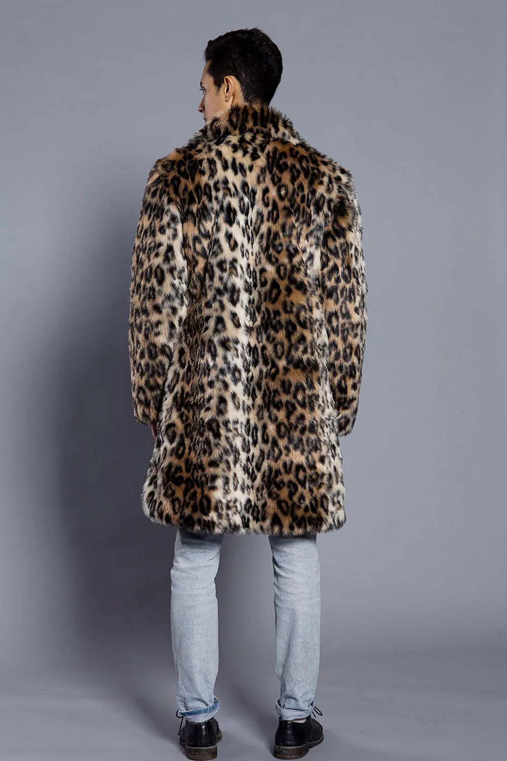 Mode Männer Winter Faux Pelz Jacke Druck Leopard Langarm Revers Kragen Dicke Warme Mode Mann Mantel Lang Plus Größe 3XL Heißer Verkauf