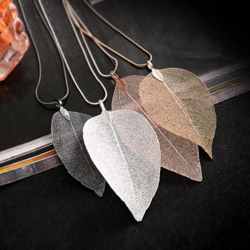 Leaf gold necklace 4 colors personality simple natural leaf sample fashion pendant jewelry decoration free shipping