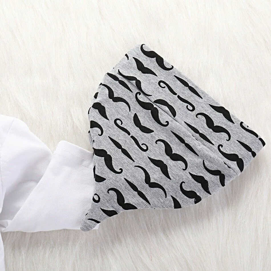 3pcs Moustache Print Long-sleeve Baby Set