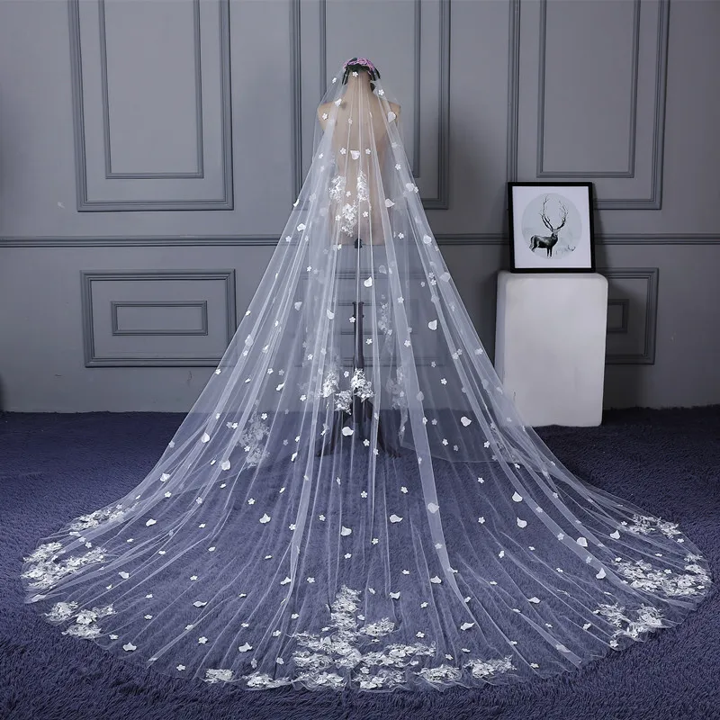 Voiles De Mariée Élégant Dentelle Tulle 2019 Images Réelles Perles Prix De Gros Blanc Ivoire Long Voiles De Mariage Accessoires Pas Cher