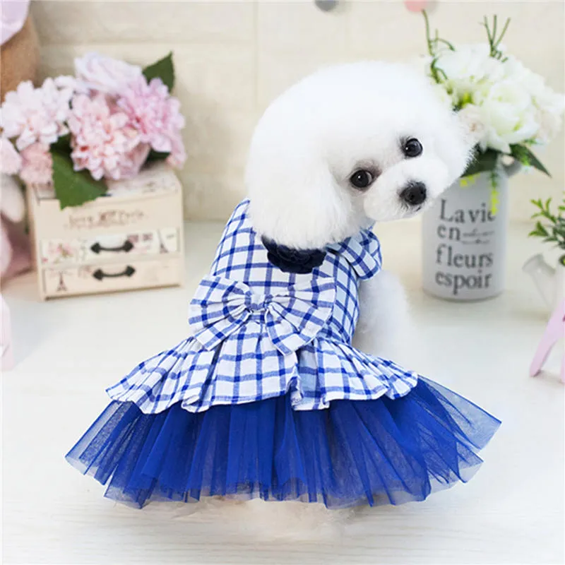 Husdjur Plaid Princess Dress Pet Dog Bow Shirt Topps Summer Teddy Pet Dog Clothes Dogs Apparel Drop Ship