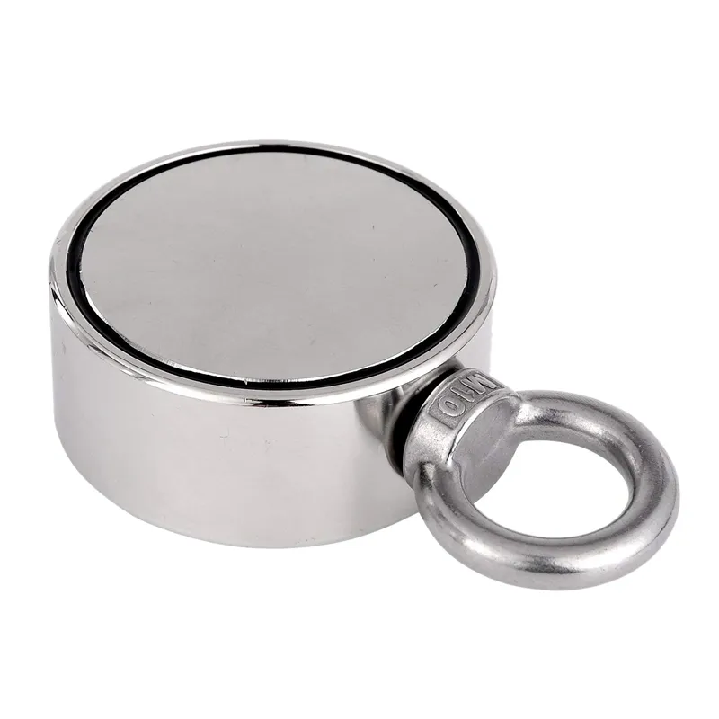 wholesale Freeshipping Double Side Round Neodymium Fishing Magnet, 420kg  Combined Pulling Force Super Strong Neodymium Magnet With Eyebolt For M