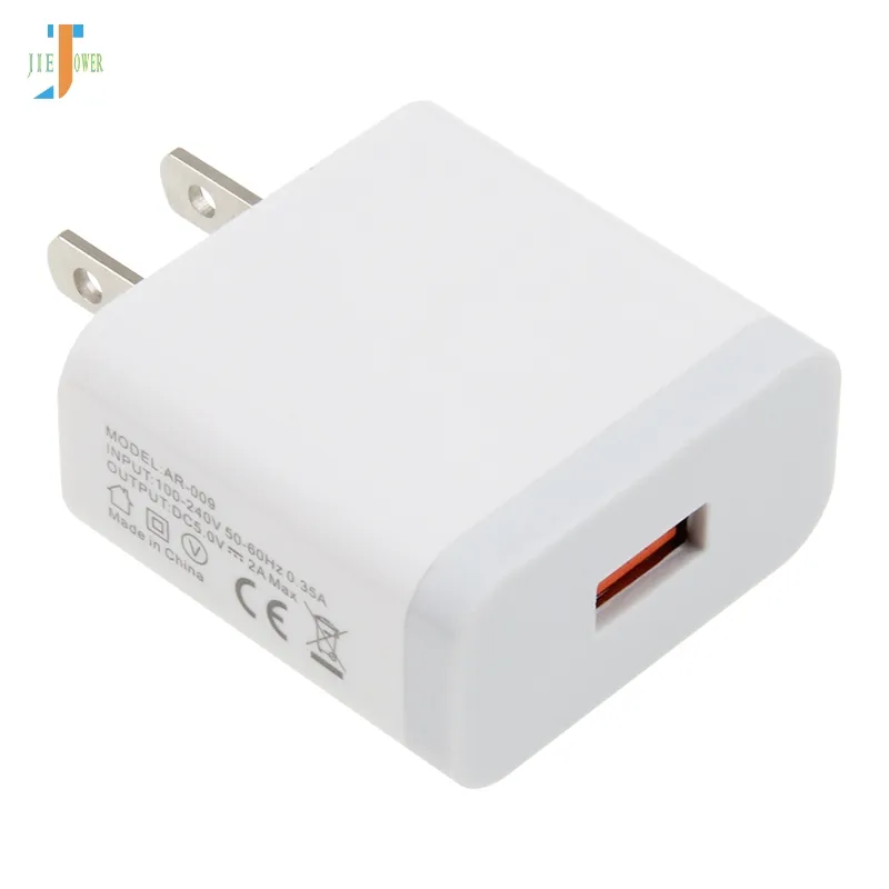 50st / lot Enstaka USB-laddare 2A Fast Laddning Resa US-kontaktadapter Portabel väggladdare Mobiltelefonkabel för iPhone Samsung Xiaomi