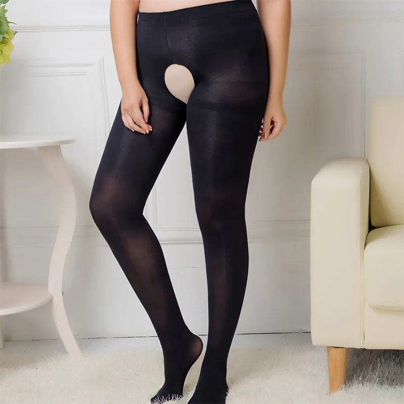 60D Crotchless Pantyhose Plus Size Sexig erotisk superelastisk nylon Hög midja Öppna tights Black Large Size Pantyhose Open Crotch2812