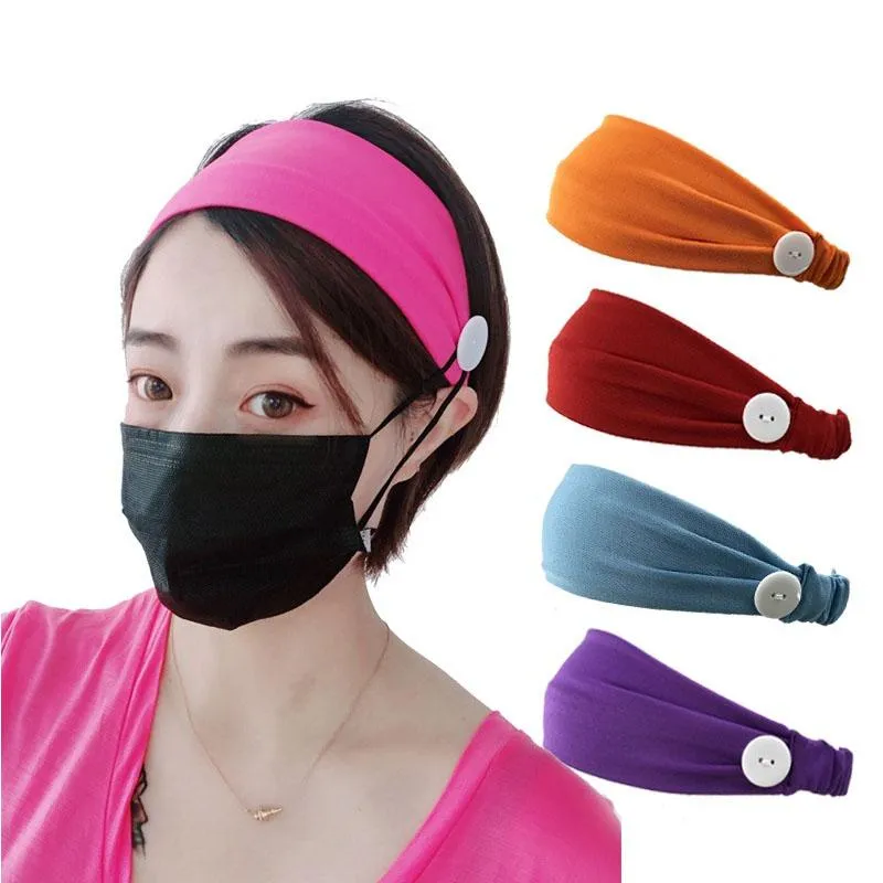 transporte Mulheres Elastic Headband Sólidos Esporte Cor Gym Faixa de Cabelo capa com Botão Wearable Máscara Facial Yoga absorção do suor Hairlace