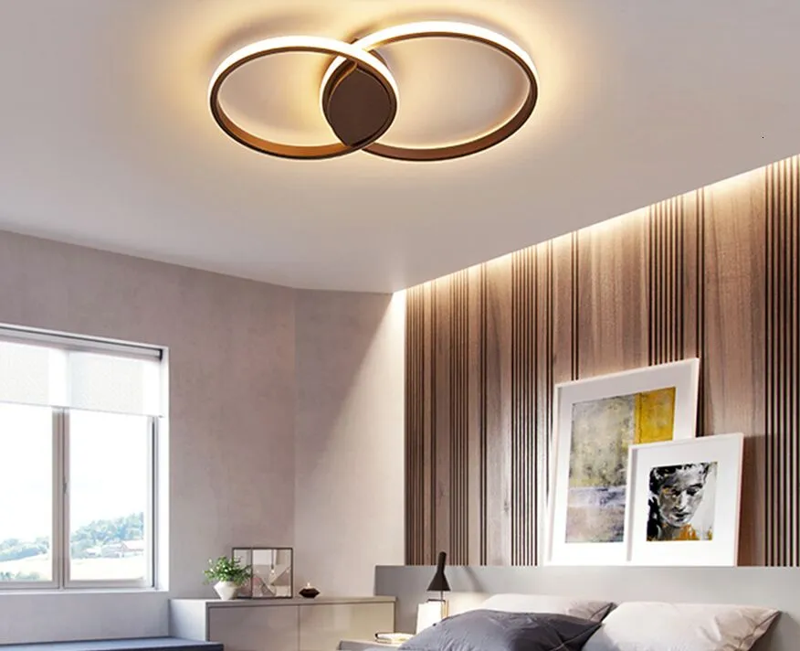 Modern Rings LED Chandeliers Lighting For Bedroom Living Room White Black Coffee Ceiling Lights Fixture Lamps AC90-260V MYY194v