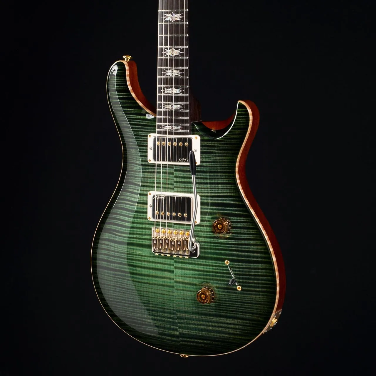 2016 Custom 24 Lotus Knot Private Stock Sage Glow Smoke Burst 3415 그린 플레임 메이플 탑 일렉트릭 기타 Lotus Knot Inlays, Tremolo Bridge