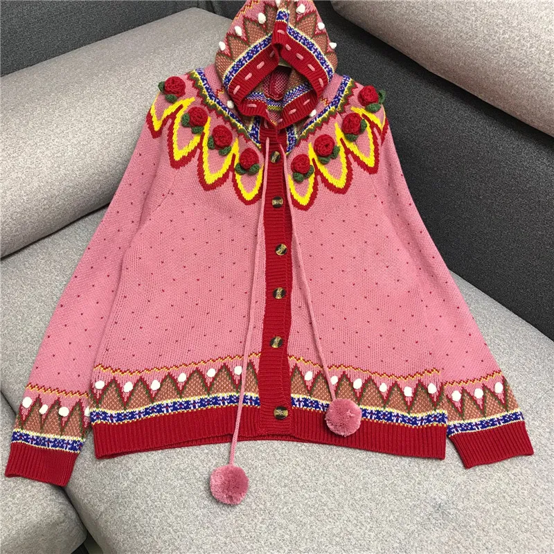 Весна Новый женский капюшон в японском стиле Симпатичный сладкий принт 3D Цветочная вышивка.