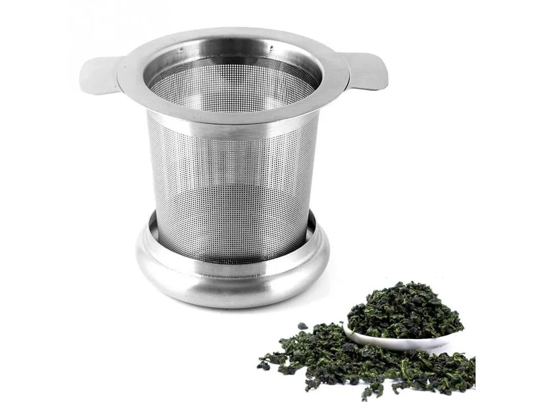 Partihandel Återanvändbar Rostfritt Stål Tea Infuser Korg Fine Mesh Tea Silter Med 2 Handtag Lock Te och Kaffefilter för Loose Leaf