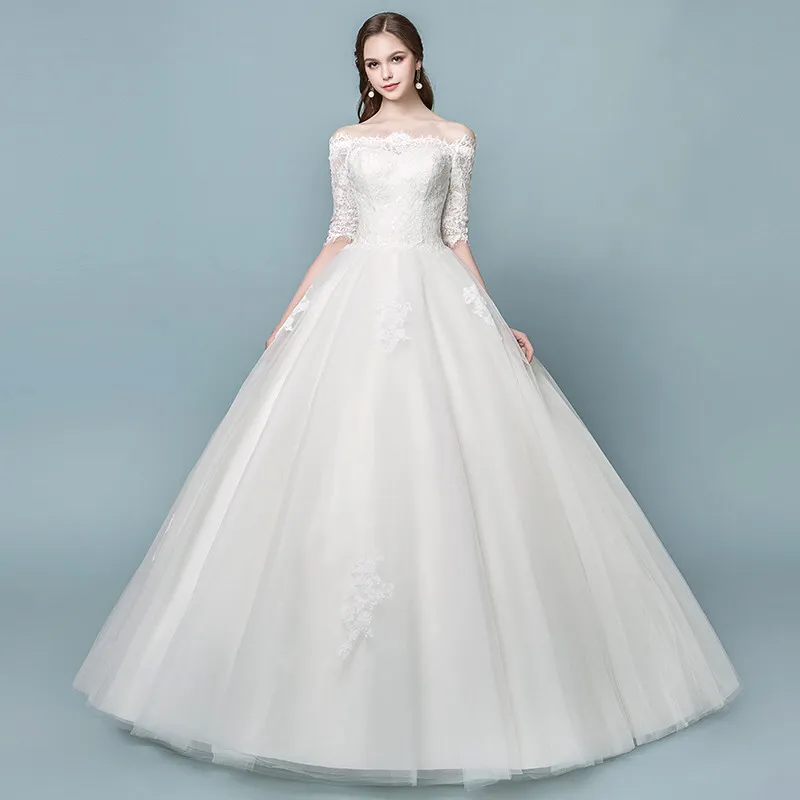 Demi-manches dentelle Appliques robe de bal robes de mariée 2019 épaule dénudée Tulle sous-jupe robes de mariée Trouwjurk