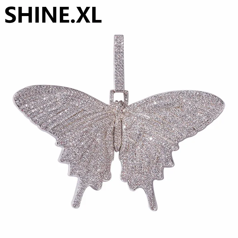 Iced Out Animal Grand Papillon Pendentif Collier Argent Bleu Plaqué Hommes Hip Hop Bling Bijoux Cadeau Whole205C