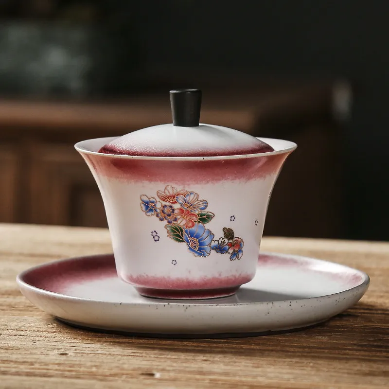 Flor de alta qualidade Gaiwan Viagem Cerâmica Tea Pot Tureen Kung Fu Porcelana Big Tea Bowl