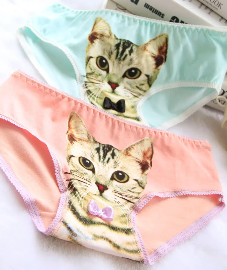 3D Cat Pattern Briefs Cotton Comet Cat Kitten Underwear For Women
