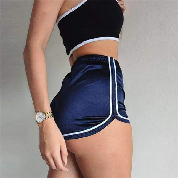 High Waist Elastic Sport Shorts Pants Solid Color Bodybuilding Running Short Women Clothes will and sandy Drop Ship