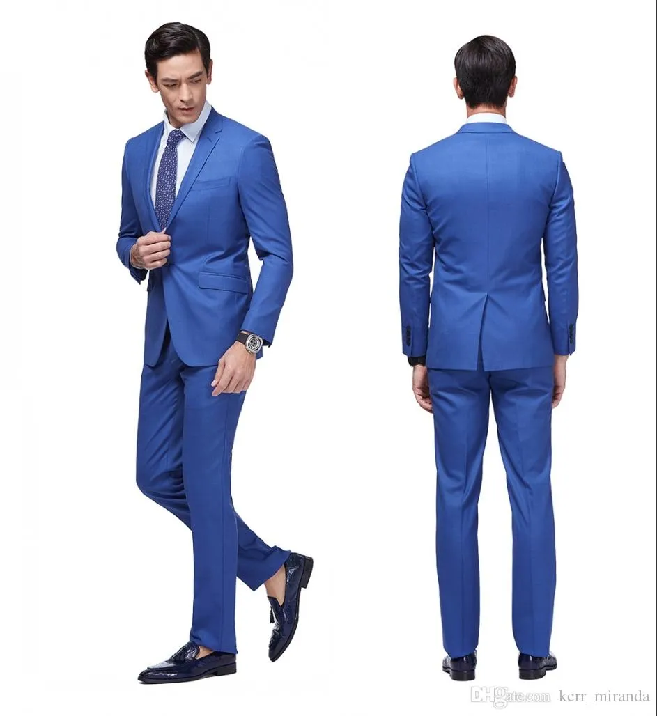 Nyaste Slim Fit Groom Tuxedos Royal Blue Best Man Suit Notch Lapel Groomsman Men Wedding Suits Brudgum (Jacka+Pants)