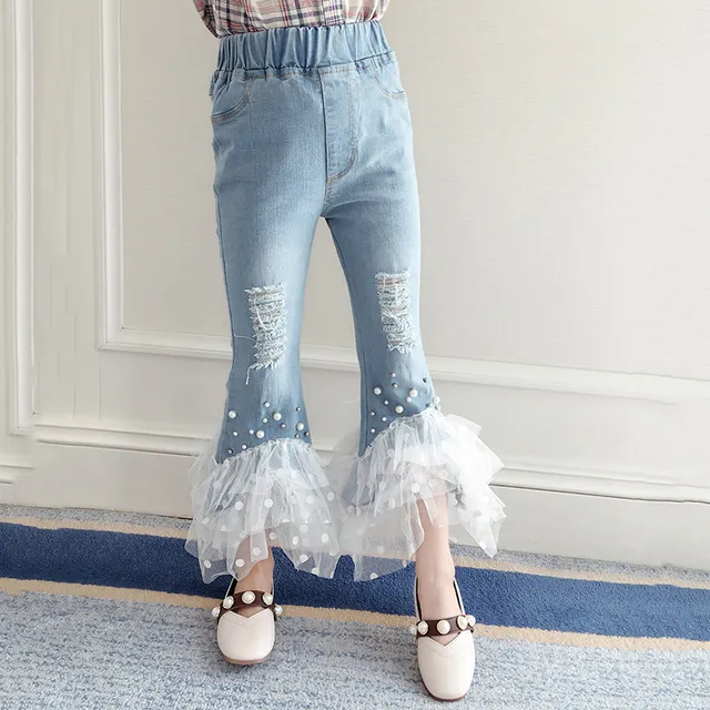 Chicas Jeans pantalones Patchwork Encaje Spring Pantalones Pantalones vaqueros niños Pantalones con