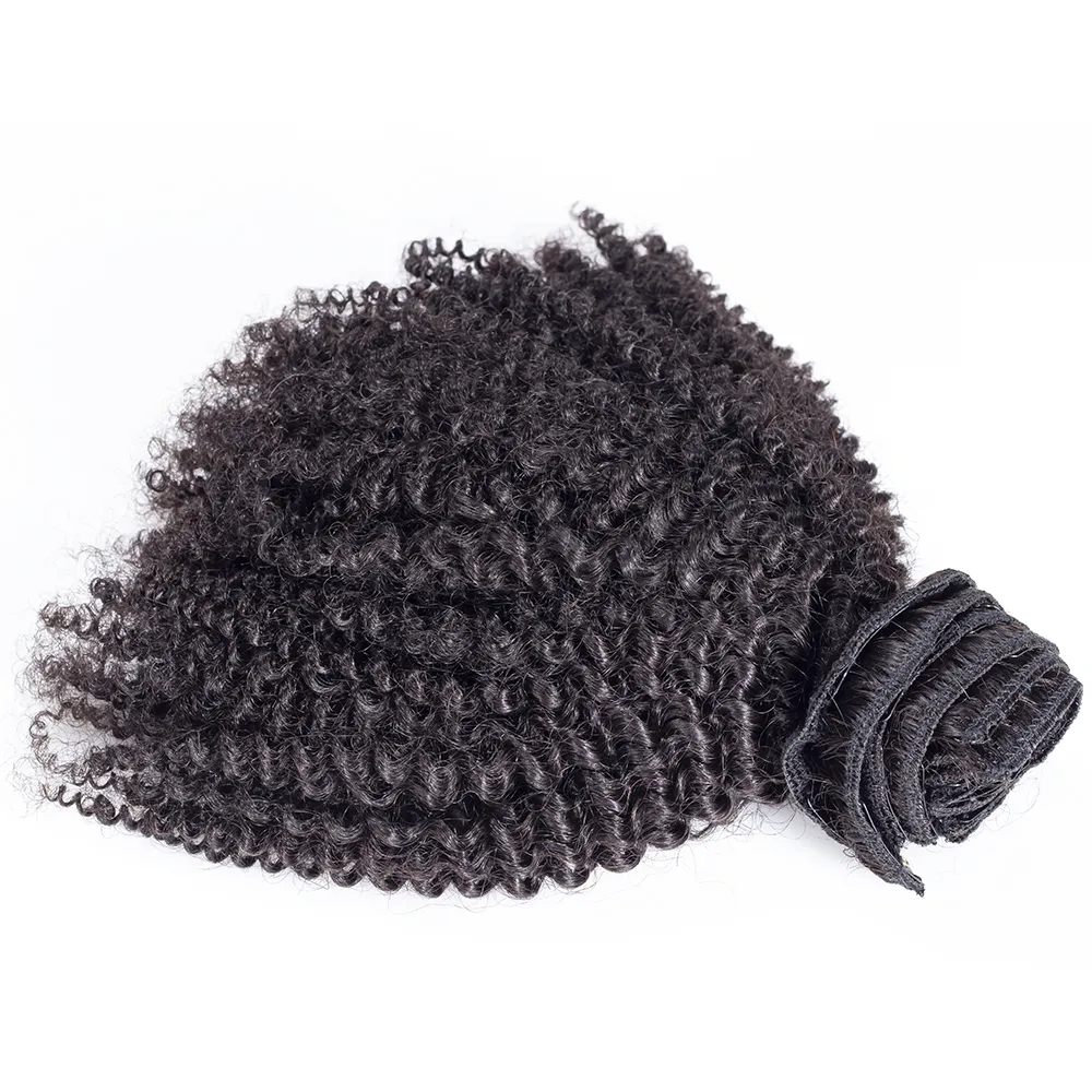 Virgem peruana Natural 12 a 26 polegadas 100g 120g 140g 160g Afro Kinky Curly 4A Human Hair Extension Clip em