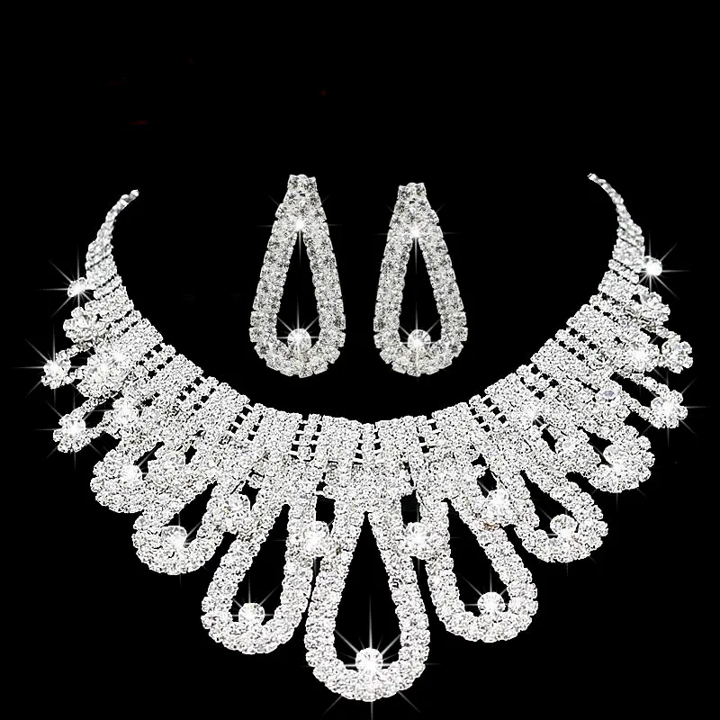 Romantic Pearl Designer Jewelry With Crystal Two Pieces Earrings Necklace Rhinestone Wedding Bridal Sets Jewelry Set