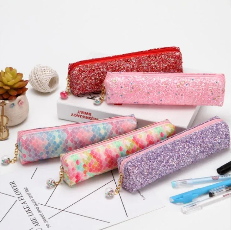 Wholesale new degree diamond sequins laser pen bag personality zipper student stationery colorful creative pencil case