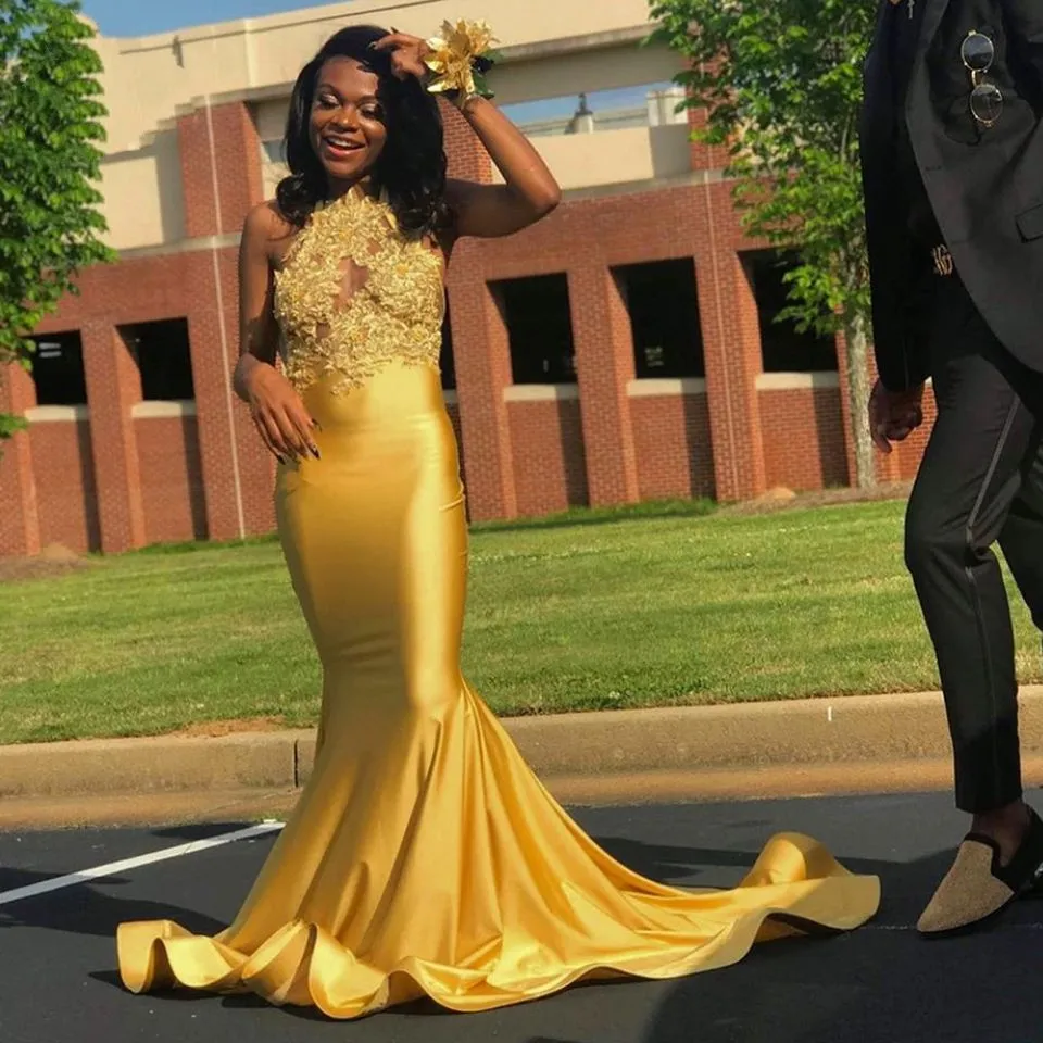 2020 Charming Yellow Prom Dresses Long African Style Mermaid Lace